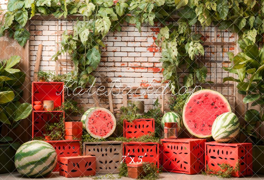 Kate Été Plantes Mur de briques Pastèque Toile de fond conçue par Emetselch - Kate Backdrop FR