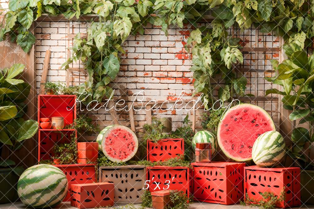 Kate Été Plantes Mur de briques Pastèque Toile de fond conçue par Emetselch - Kate Backdrop FR