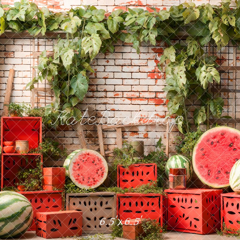 Kate Été Plantes Mur de briques Pastèque Toile de fond conçue par Emetselch - Kate Backdrop FR