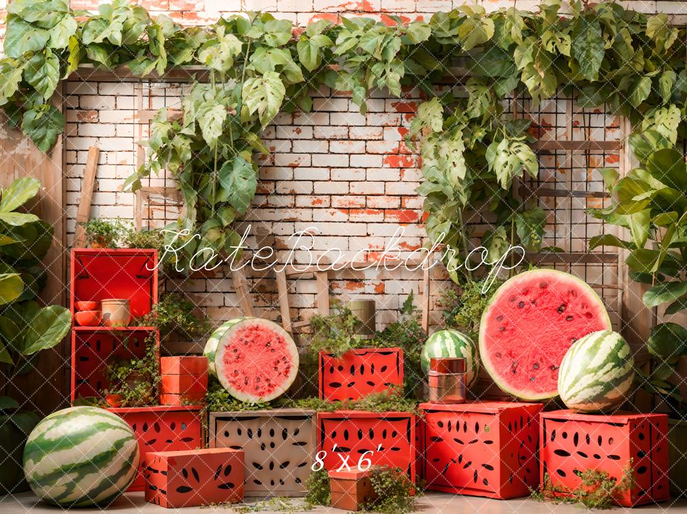 Kate Été Plantes Mur de briques Pastèque Toile de fond conçue par Emetselch - Kate Backdrop FR