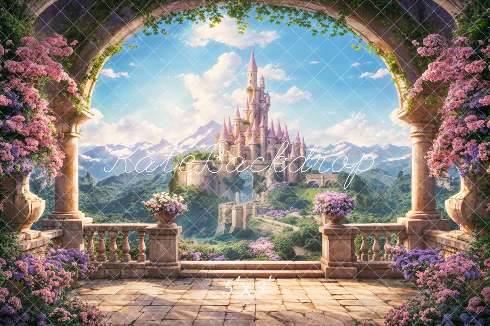 Kate Printemps Fleur Arche Balcon Château Toile de fond conçue par Chain Photographie - Kate Backdrop FR