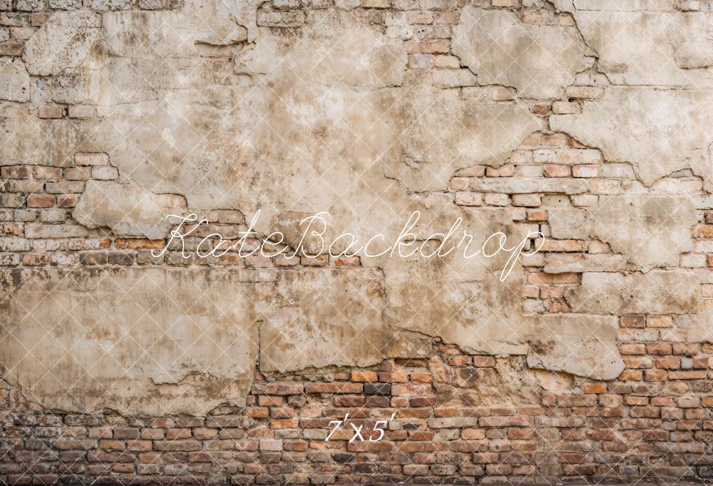 Kate Rétro Beige clair Mur de briques Endommagé Toile de fond conçue par Kate Image