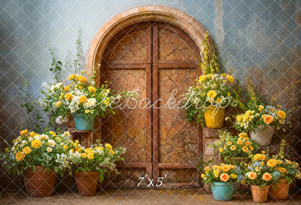Kate Printemps Fleurs jaunes Vieille Porte Toile de fond conçue par Emetselch