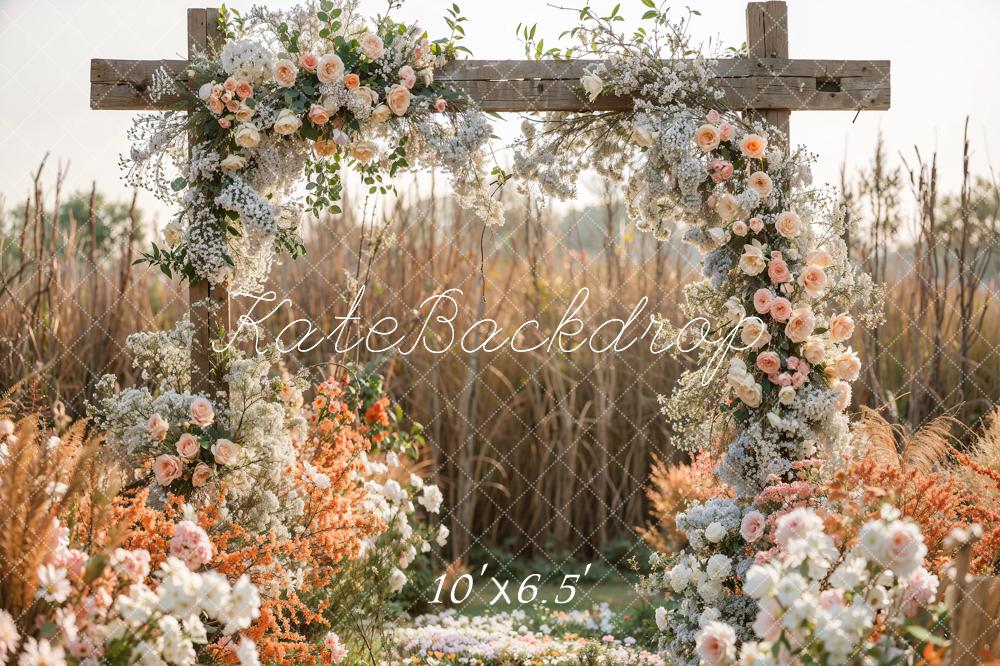Kate Printemps Herbe Roseau Fleur Arche en bois Toile de fond conçue par Emetselch - Kate Backdrop FR