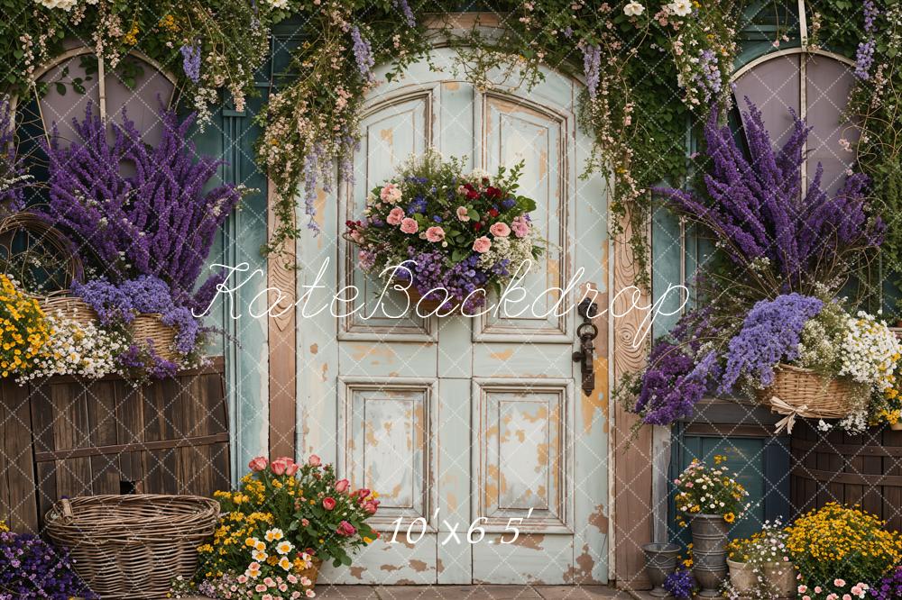 Kate Printemps Lavande Fleurs Porte en bois Toile de fond conçue par Emetselch