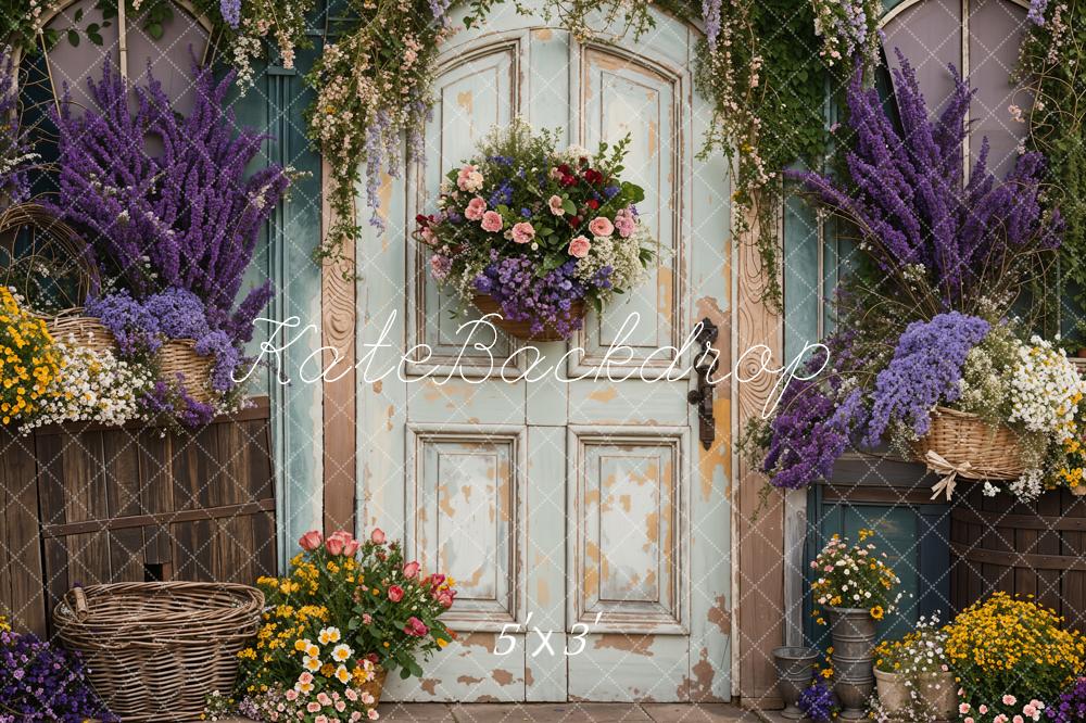 Kate Printemps Lavande Fleurs Porte en bois Toile de fond conçue par Emetselch