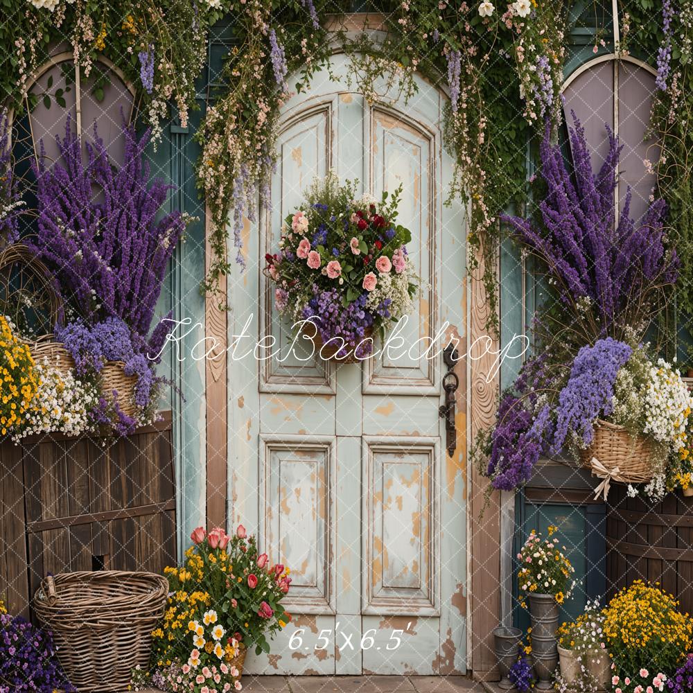 Kate Printemps Lavande Fleurs Porte en bois Toile de fond conçue par Emetselch - Kate Backdrop FR