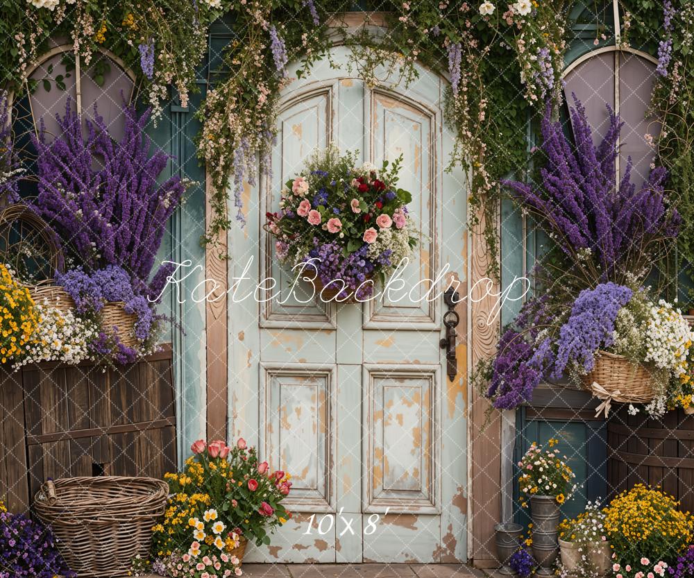 Kate Printemps Lavande Fleurs Porte en bois Toile de fond conçue par Emetselch - Kate Backdrop FR