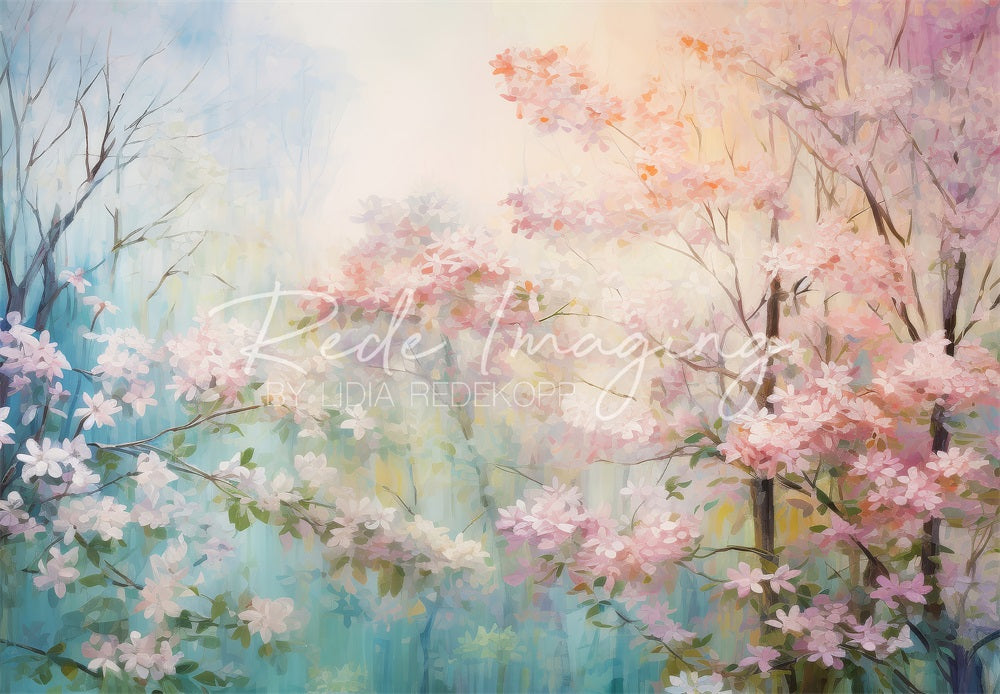 Kate Doux Printemps Fleurs Rose et Bleu Toile de fond conçue par Lidia Redekopp - Kate Backdrop FR