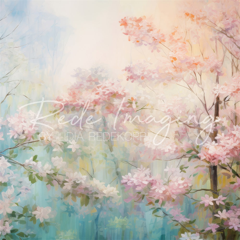Kate Doux Printemps Fleurs Rose et Bleu Toile de fond conçue par Lidia Redekopp - Kate Backdrop FR