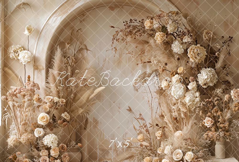 Kate Bohème Beige Floral Mur en arc Toile de fond conçue par Emetselch