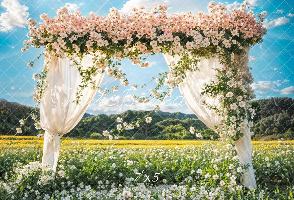 Kate Été Mariage Fleur Rideau Prairie Montagne Toile de fond conçue par Emetselch