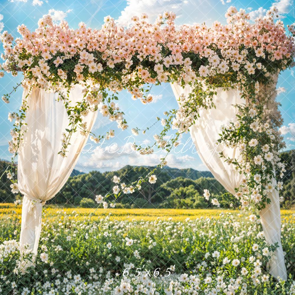 Kate Été Mariage Fleur Rideau Prairie Montagne Toile de fond conçue par Emetselch