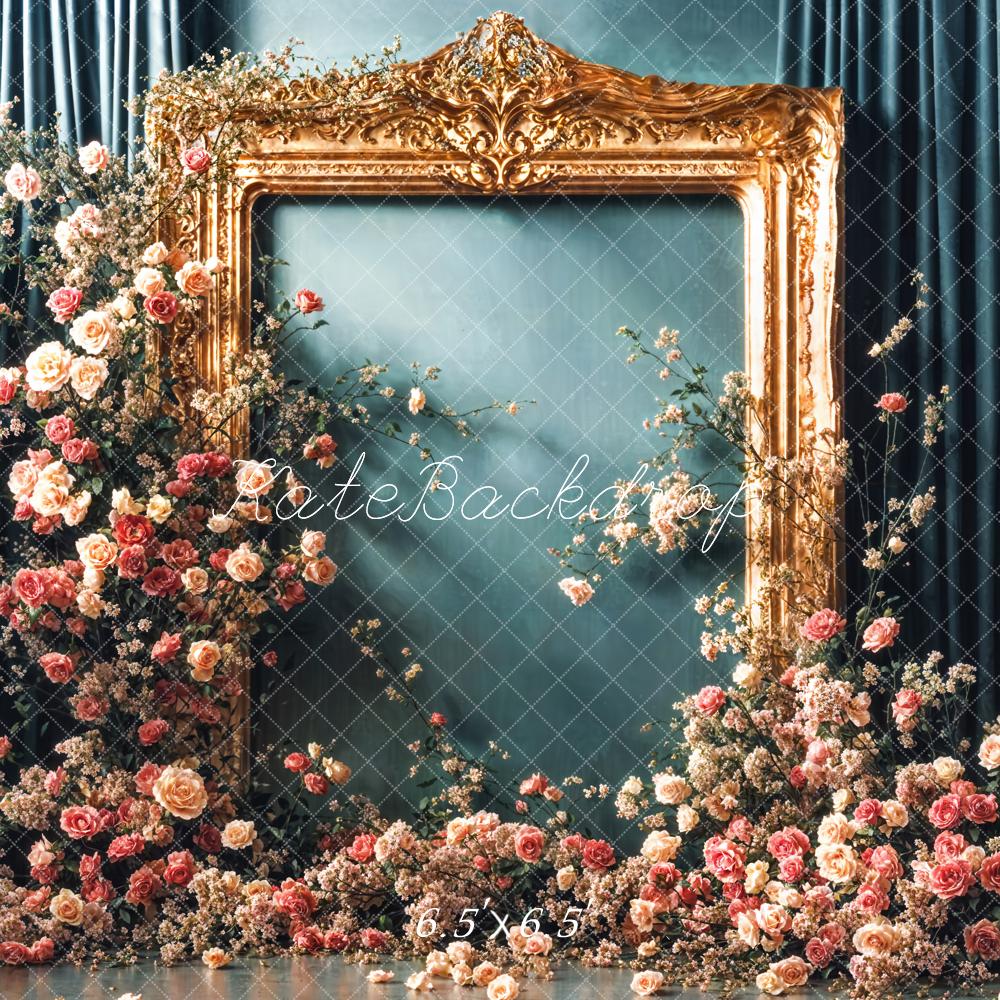Kate Cadre doré Floral Vintage Vert foncé Rideau Toile de fond conçue par Emetselch - Kate Backdrop FR