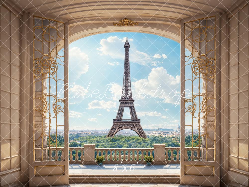 Kate Rétro Porte en arc Balcon Tour de Paris Toile de fond conçue par Emetselch - Kate Backdrop FR