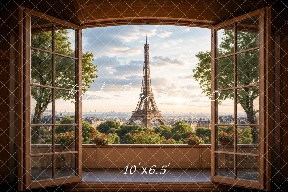 Kate Fenêtre en bois Balcon Tour de Paris Ville Toile de fond conçue par Emetselch - Kate Backdrop FR