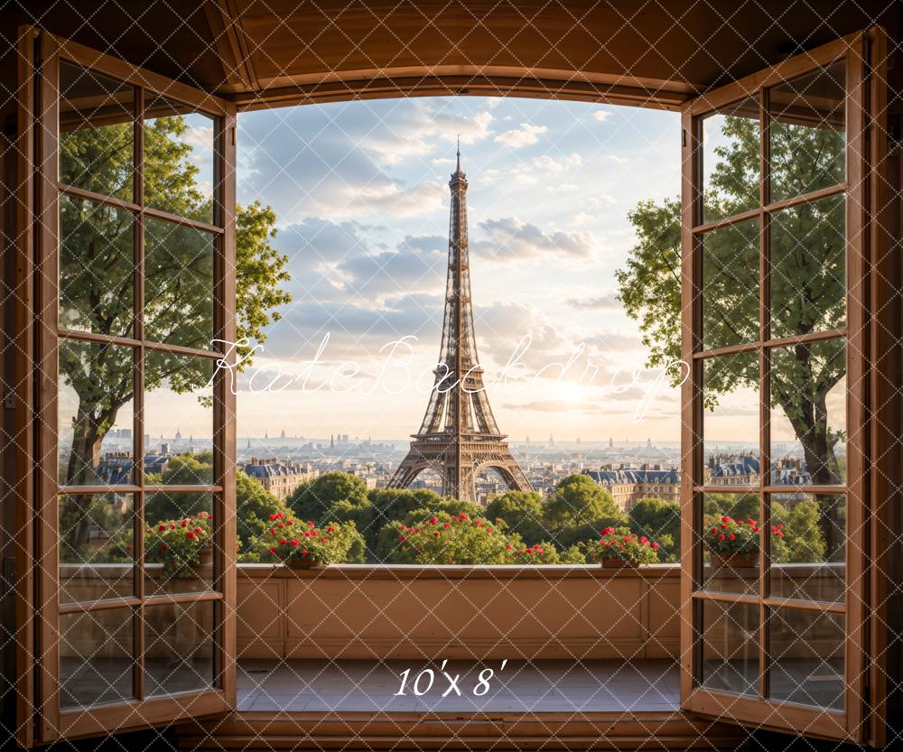 Kate Fenêtre en bois Balcon Tour de Paris Ville Toile de fond conçue par Emetselch - Kate Backdrop FR