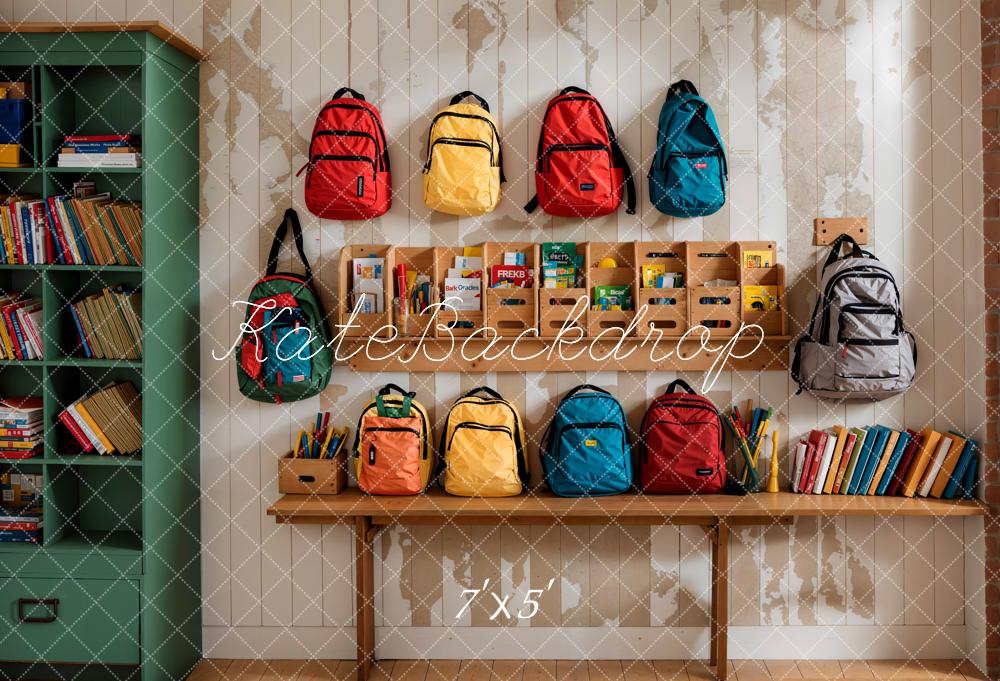 Kate Retour à l'école Sacs colorés Étagère à livres Toile de fond conçue par Emetselch - Kate Backdrop FR