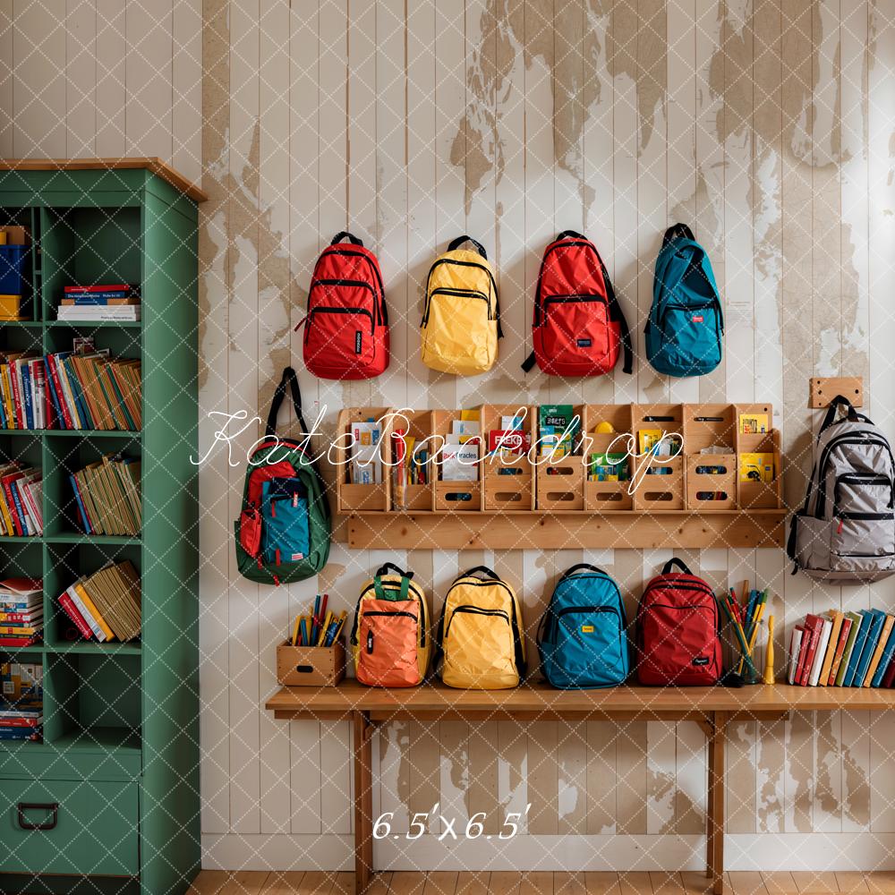 Kate Retour à l'école Sacs colorés Étagère à livres Toile de fond conçue par Emetselch - Kate Backdrop FR