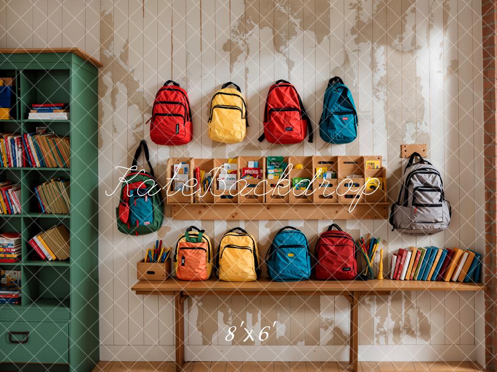 Kate Retour à l'école Sacs colorés Étagère à livres Toile de fond conçue par Emetselch - Kate Backdrop FR