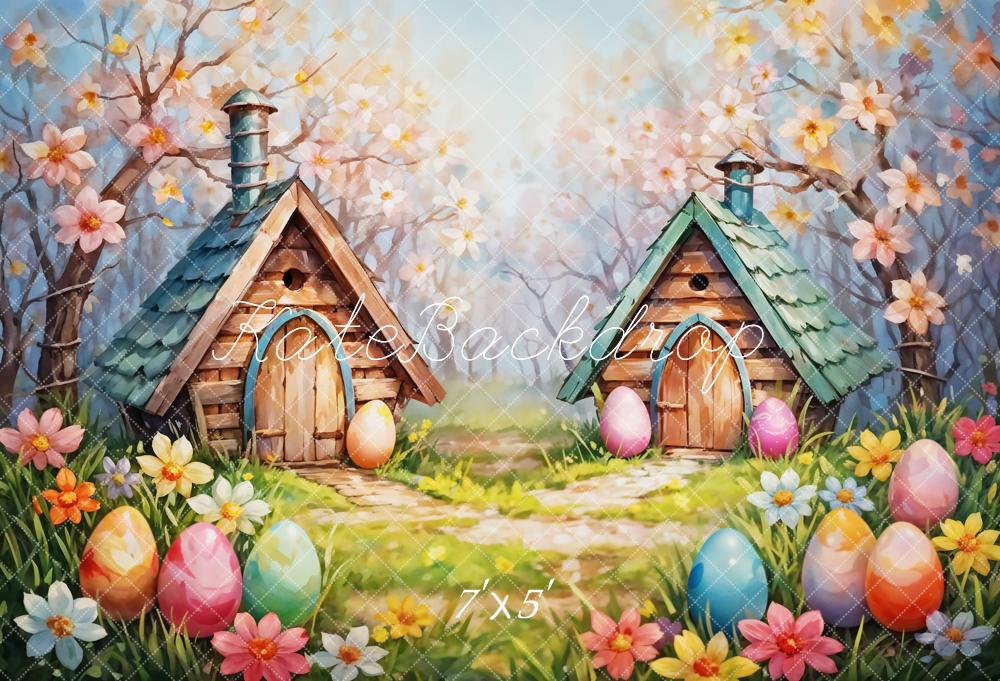 Kate Pâques Œufs Fleur Prairie Forêt Cabane Toile de fond conçue par Emetselch - Kate Backdrop FR