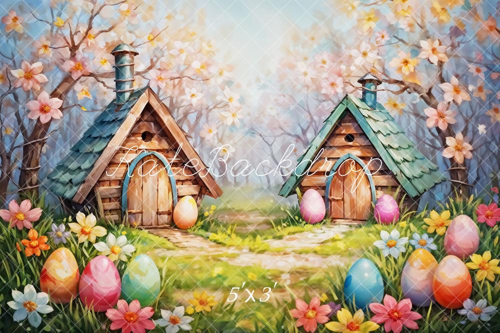 Kate Pâques Œufs Fleur Prairie Forêt Cabane Toile de fond conçue par Emetselch - Kate Backdrop FR