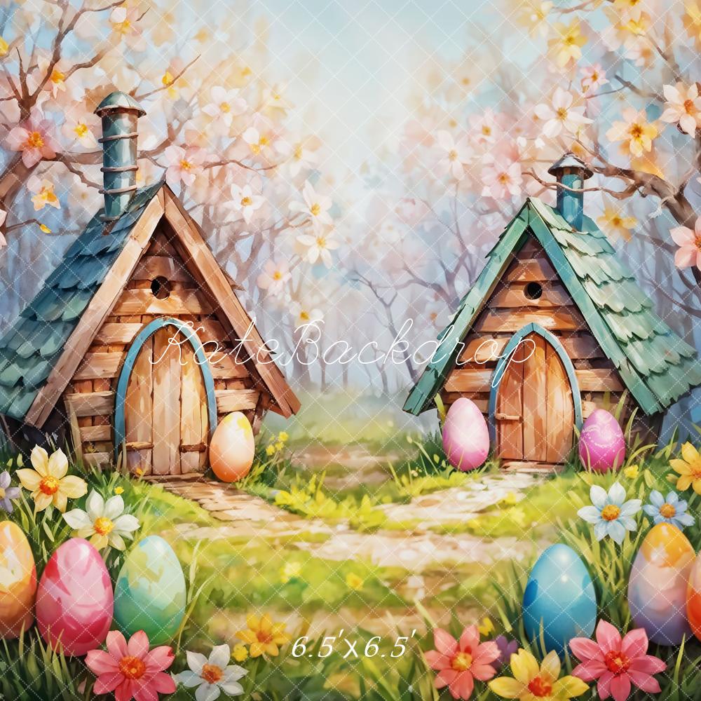 Kate Pâques Œufs Fleur Prairie Forêt Cabane Toile de fond conçue par Emetselch - Kate Backdrop FR
