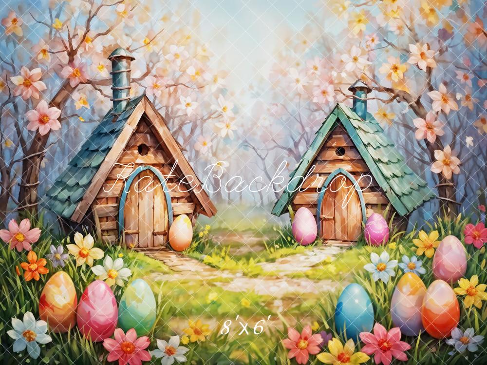 Kate Pâques Œufs Fleur Prairie Forêt Cabane Toile de fond conçue par Emetselch - Kate Backdrop FR