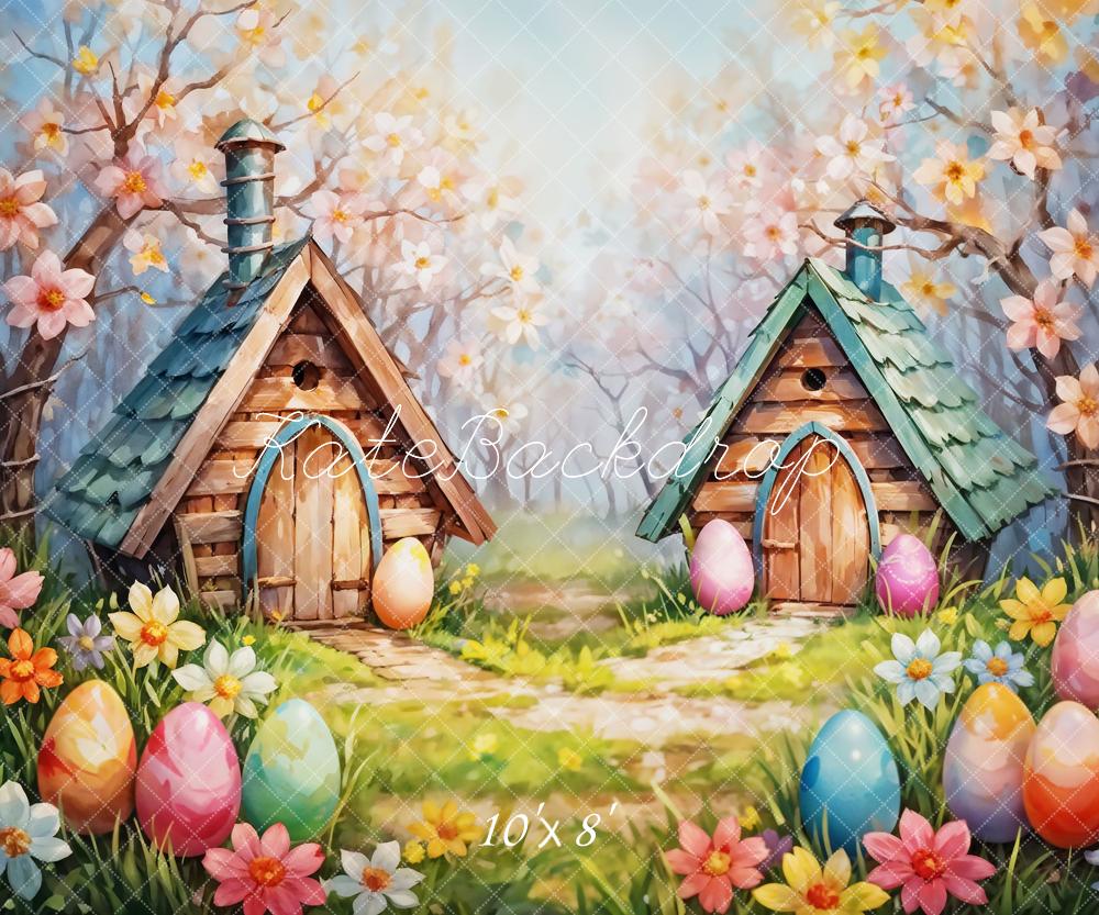 Kate Pâques Œufs Fleur Prairie Forêt Cabane Toile de fond conçue par Emetselch - Kate Backdrop FR