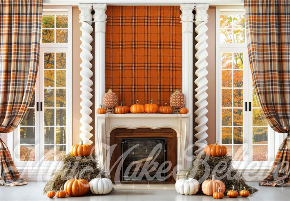 Kate Automne Intérieur Mur à carreaux Citrouilles Toile de fond conçue par Mini MakeBelieve - Kate Backdrop FR