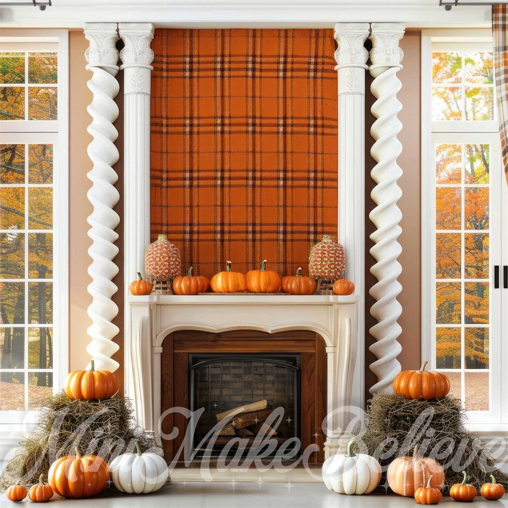 Kate Automne Intérieur Mur à carreaux Citrouilles Toile de fond conçue par Mini MakeBelieve - Kate Backdrop FR