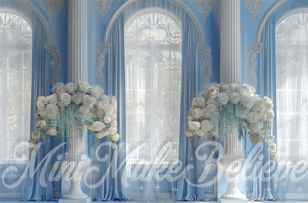 Kate Bleu Château Floral Fenêtre Maternité Toile de fond conçue par Mini MakeBelieve