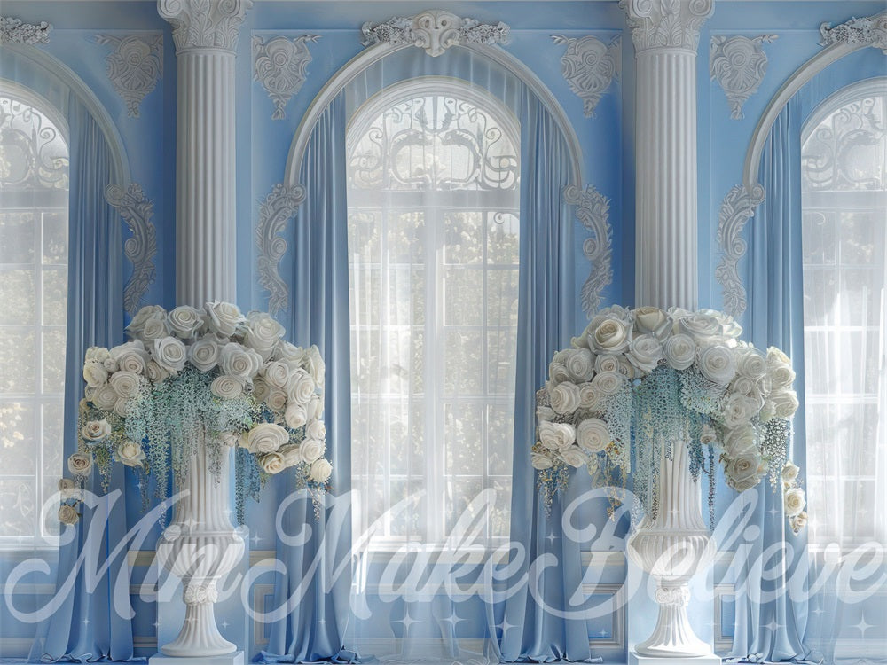 Kate Bleu Château Floral Fenêtre Maternité Toile de fond conçue par Mini MakeBelieve
