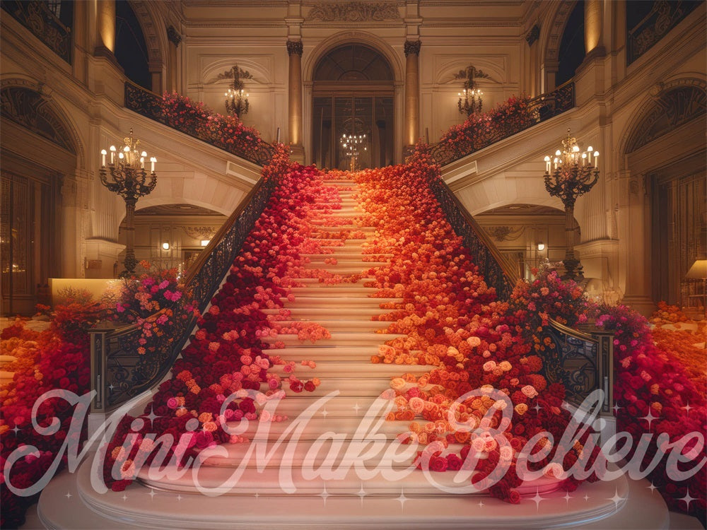 Kate Floral Escalier Rouge Sombre Intérieur Toile de fond conçue par Mini MakeBelieve - Kate Backdrop FR