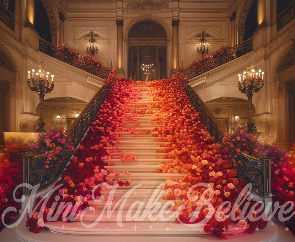 Kate Floral Escalier Rouge Sombre Intérieur Toile de fond conçue par Mini MakeBelieve - Kate Backdrop FR