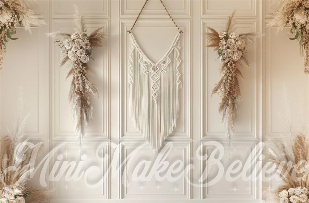 Kate Fête des mères Beige Mur Macramé Toile de fond conçue par Mini MakeBelieve - Kate Backdrop FR