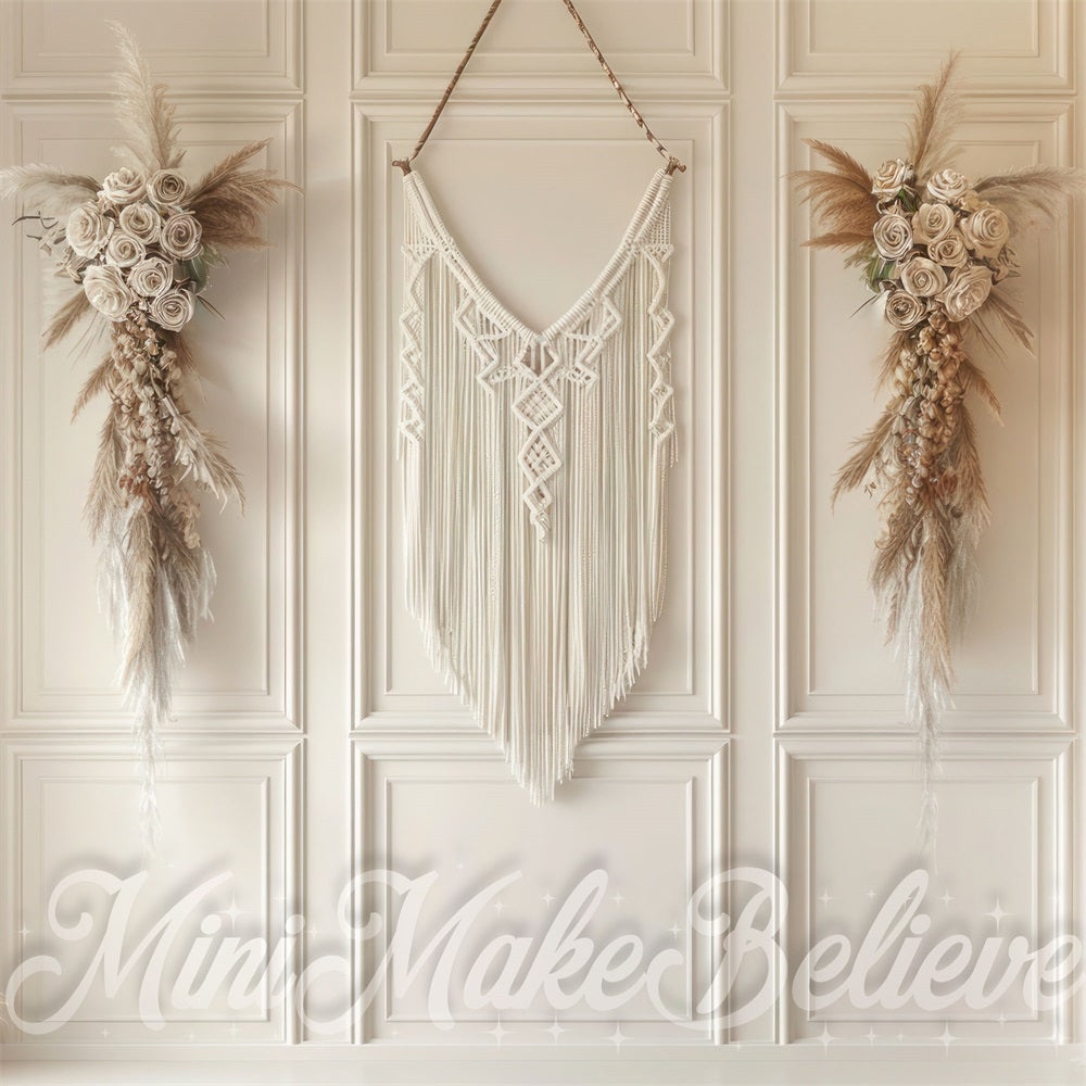 Kate Fête des mères Beige Mur Macramé Toile de fond conçue par Mini MakeBelieve - Kate Backdrop FR