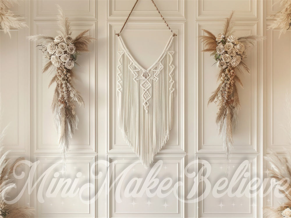 Kate Fête des mères Beige Mur Macramé Toile de fond conçue par Mini MakeBelieve - Kate Backdrop FR