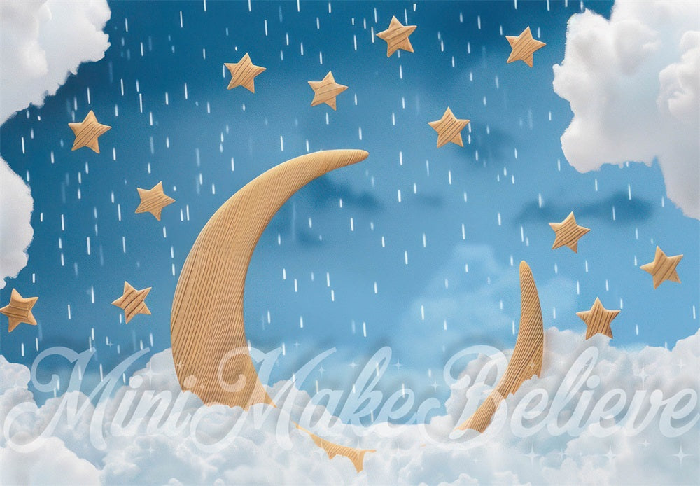 Kate Lune en Bois Ciel Nuages Étoiles Enfant Toile de fond conçue par Mini MakeBelieve