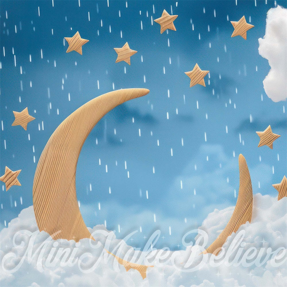 Kate Lune en Bois Ciel Nuages Étoiles Enfant Toile de fond conçue par Mini MakeBelieve