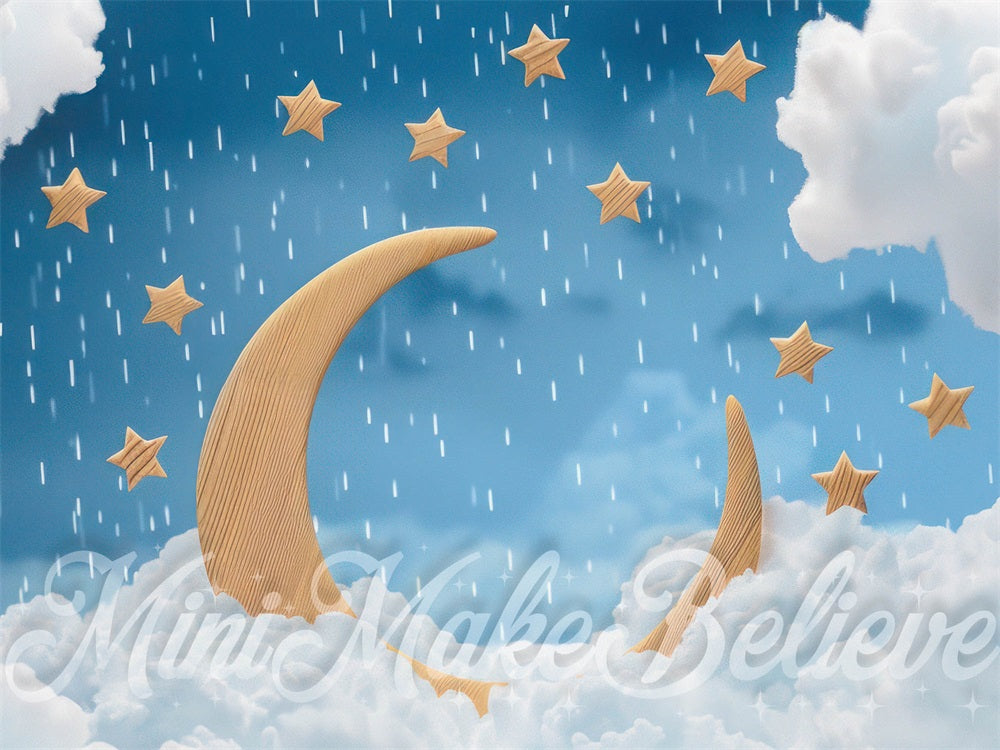 Kate Lune en Bois Ciel Nuages Étoiles Enfant Toile de fond conçue par Mini MakeBelieve