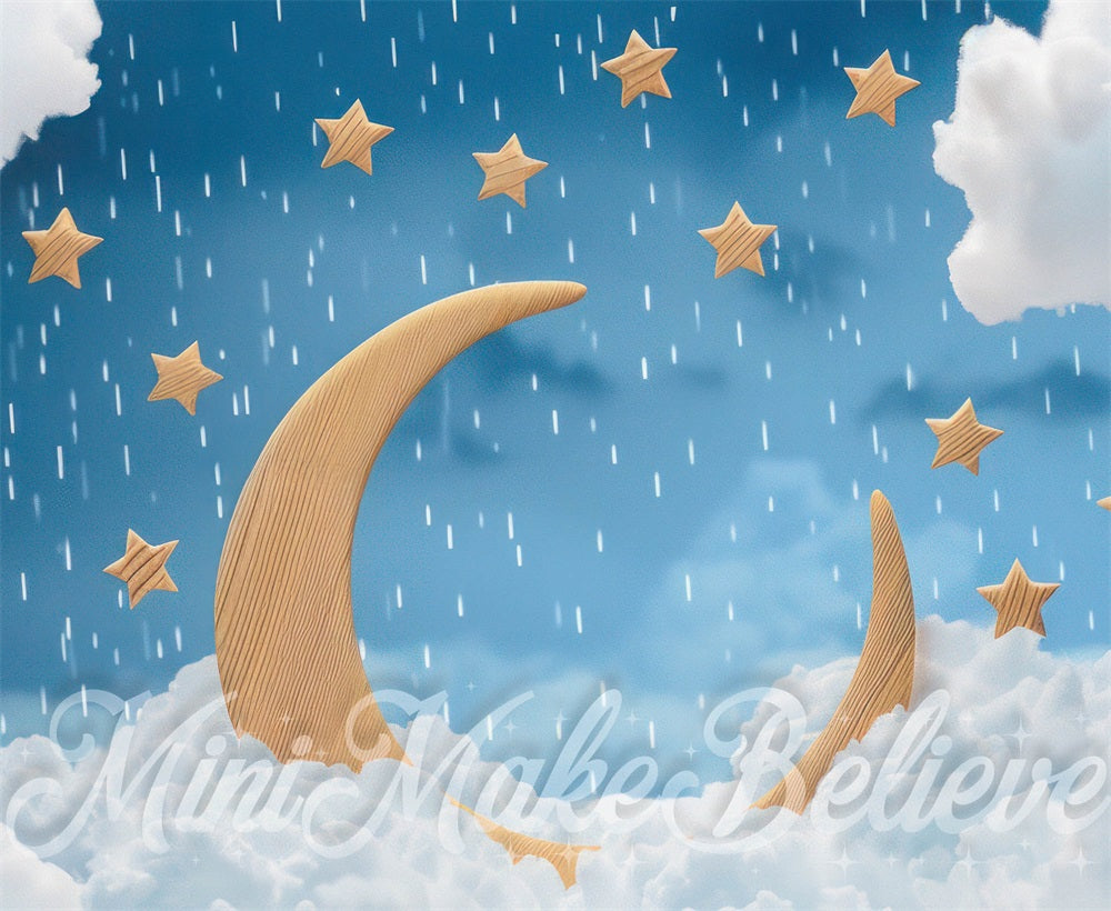 Kate Lune en Bois Ciel Nuages Étoiles Enfant Toile de fond conçue par Mini MakeBelieve