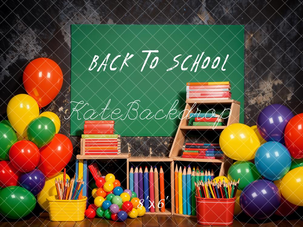 Kate Retour à l'école Ballons Crayons Livre Coloré Toile de fond conçue par Emetselch