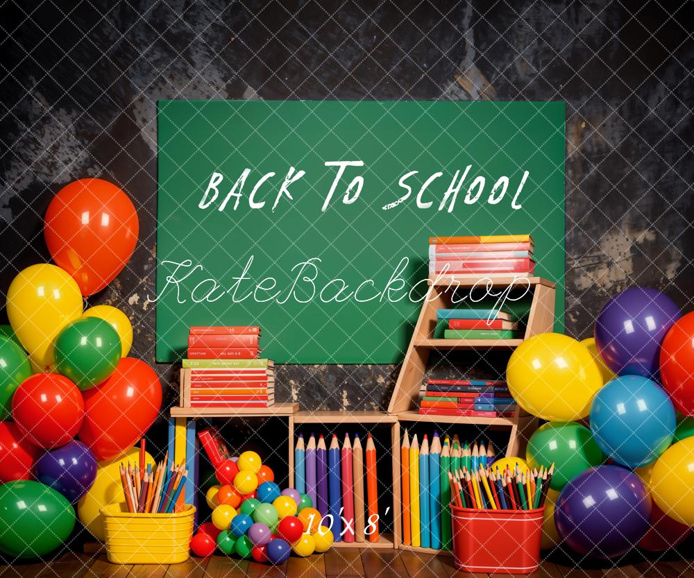 Kate Retour à l'école Ballons Crayons Livre Coloré Toile de fond conçue par Emetselch