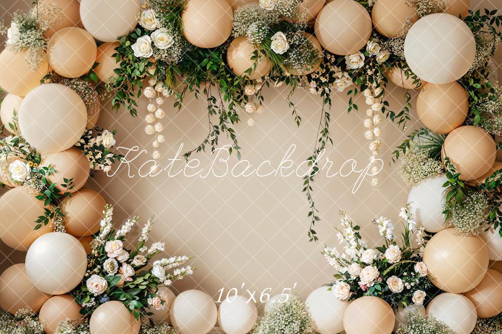 Offres Éclair-Kate Cercle de ballons Cake smash Beige Fleurs Toile de fond conçue par Emetselch - Kate Backdrop FR