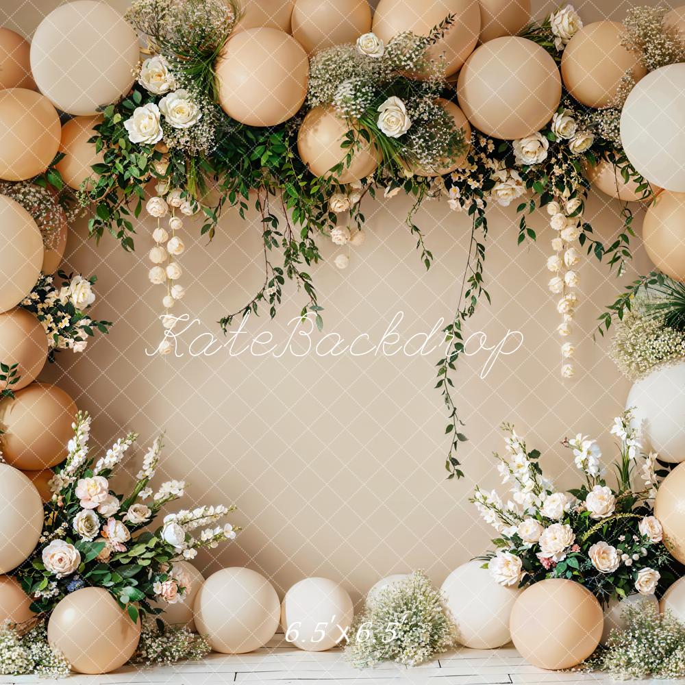 Offres Éclair-Kate Cercle de ballons Cake smash Beige Fleurs Toile de fond conçue par Emetselch - Kate Backdrop FR