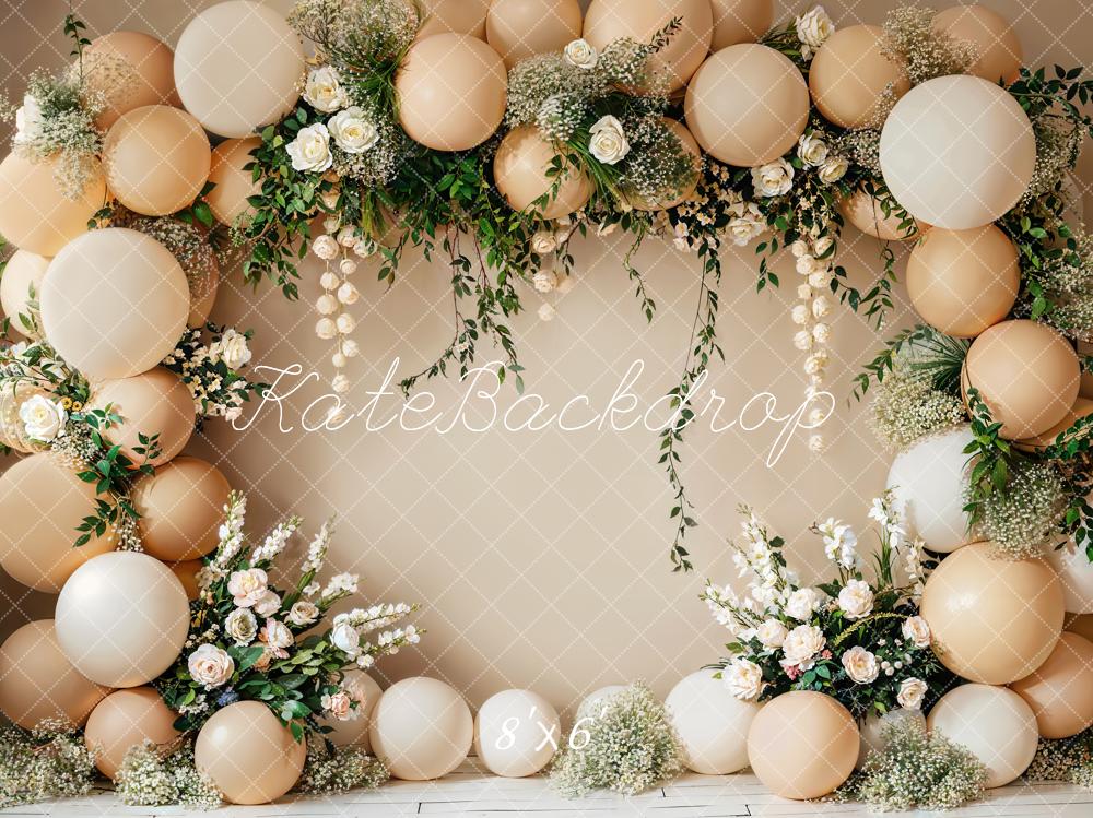 Offres Éclair-Kate Cercle de ballons Cake smash Beige Fleurs Toile de fond conçue par Emetselch - Kate Backdrop FR