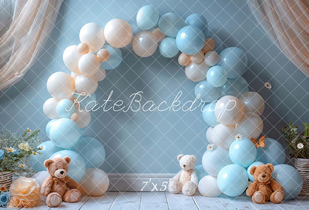 Kate Cake smash Arche de ballons Bleu Ours Toile de fond conçue par Emetselch