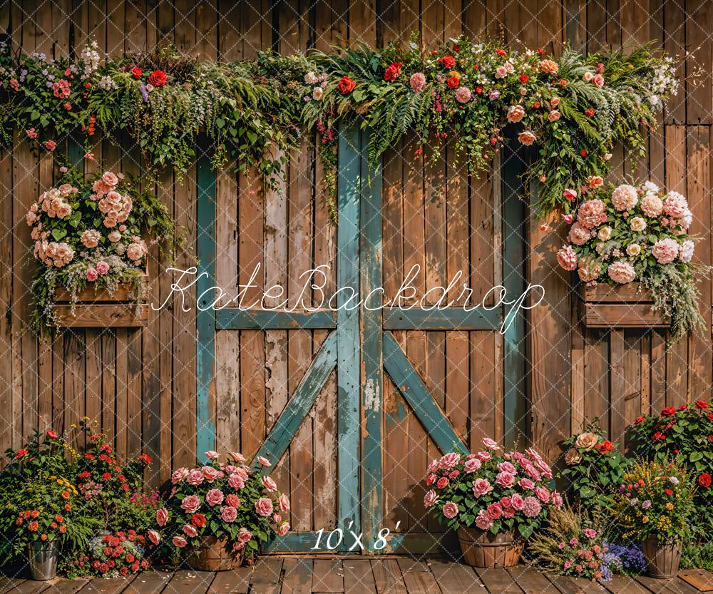Kate Printemps Fleurs Brun Mur en bois Porte Toile de fond conçue par Emetselch