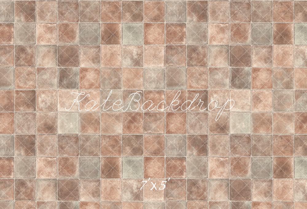 Kate Rétro Marron foncé Gris Texture à carreaux Sol Toile de fond conçue par Kate Image - Kate Backdrop FR